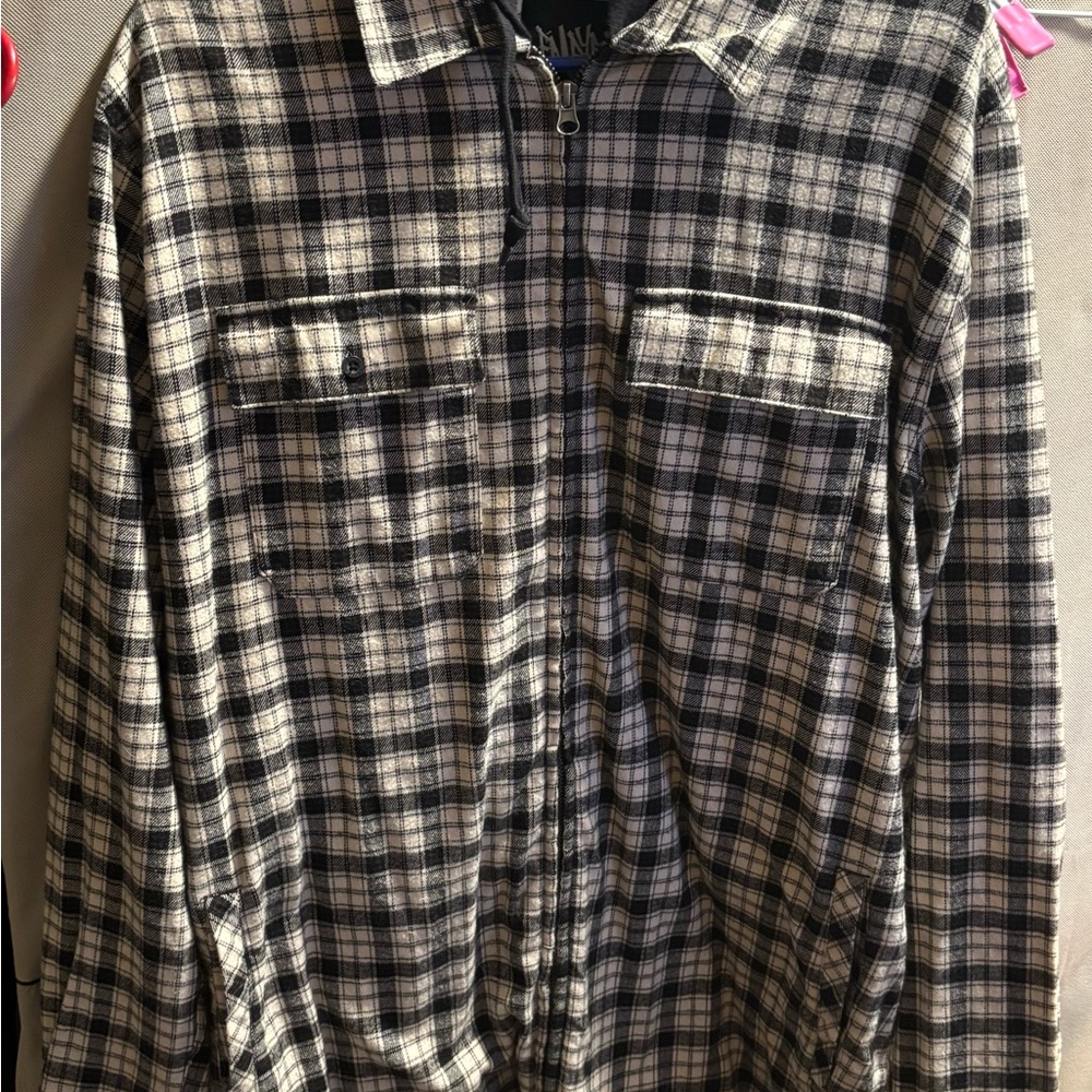 Empire Brand Flannel Zip Up Hooded Plaid Shirt Men's Size XL